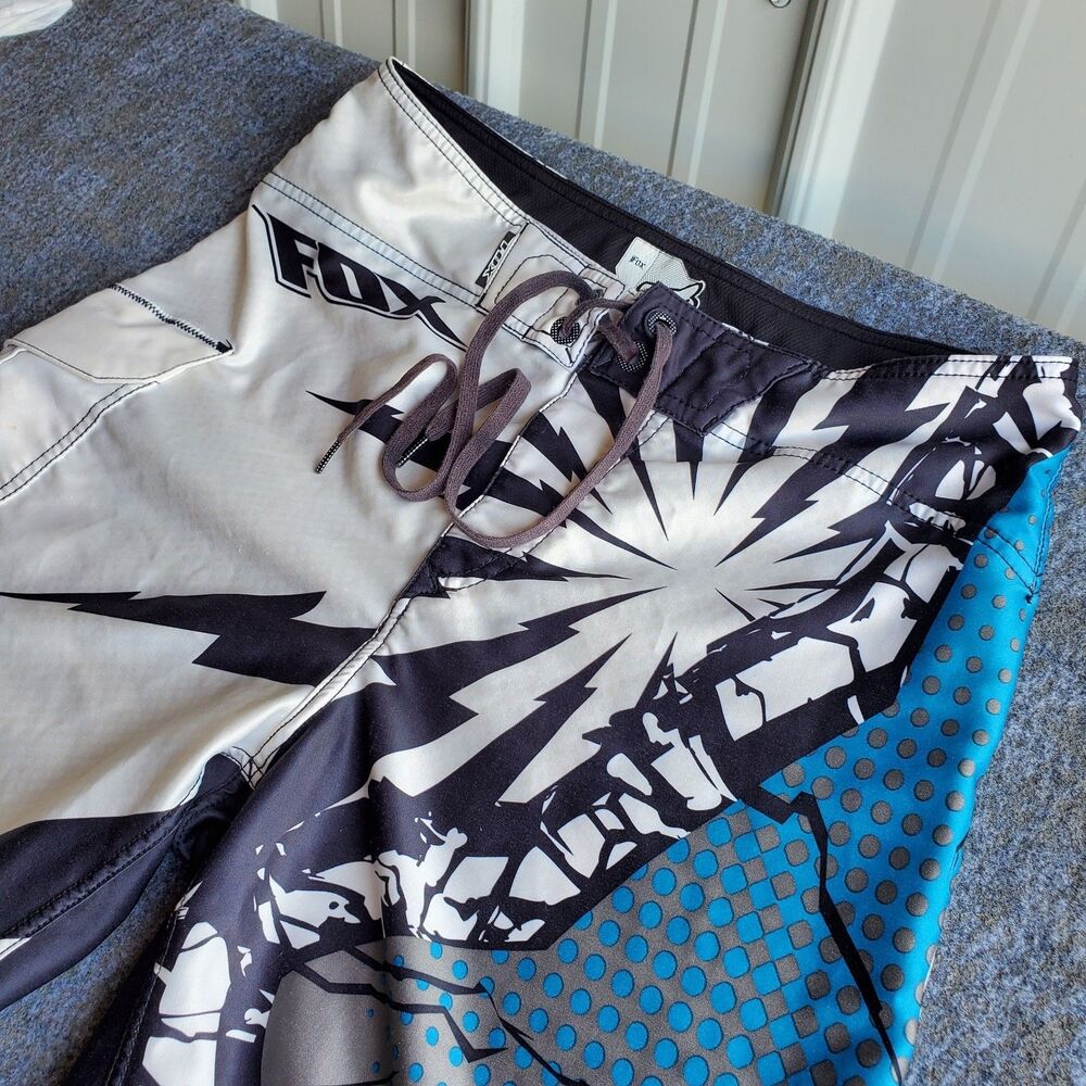 Y2K Fox Racing Side Logo Board Shorts Men’s 33 Blue Baggy Swim Trunks